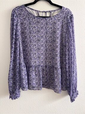 LOFT Lavender Floral Peplum Hem Blouse